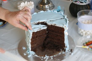 Six layers of chocolate fudge cake with dark chocolate ganaché..