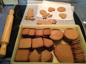 I cut and baked all my shapes and packed them in Tupperware to dry for a day before icing. It's just a little to soft to construct with otherwise.